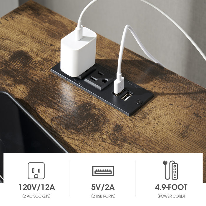 Millwood Pines Wood Nightstands with Charging Station End Table Bedside Tables with Barn Door